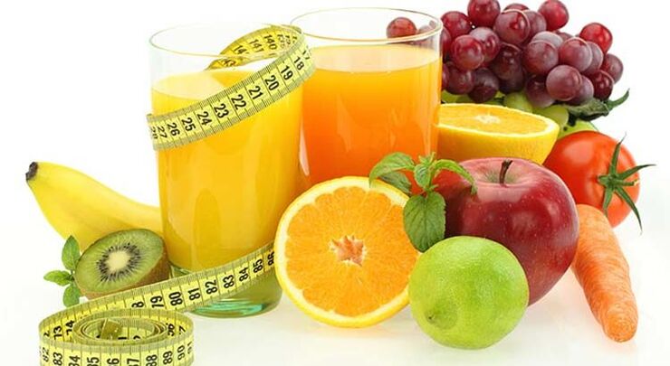 Obst, Gemüse und Säfte zur Gewichtsabnahme mit der Lieblingsdiät. 